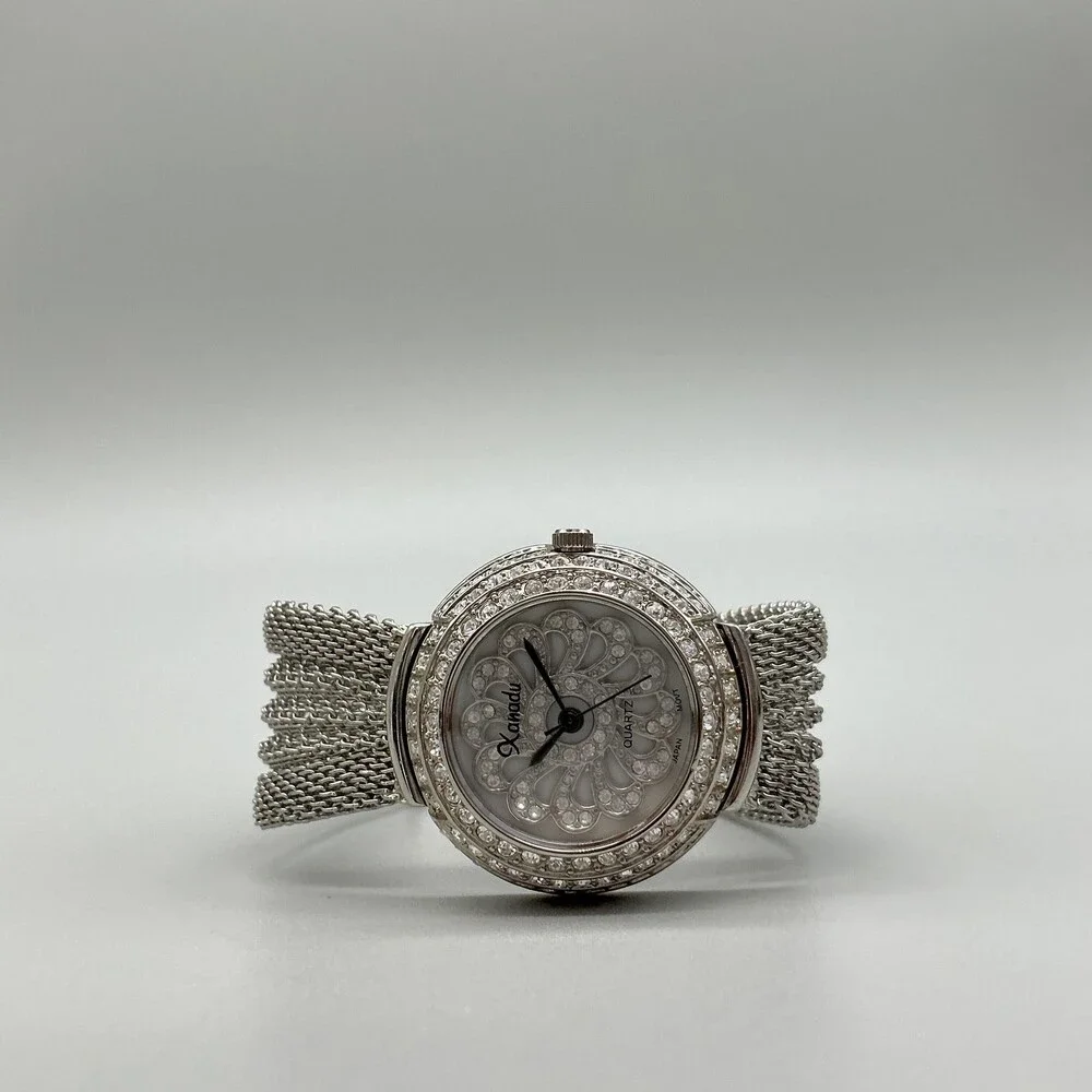 Xanadu Womens Watch 30mm Silver Crystal Bezel Mesh Band New Battery 6.5
